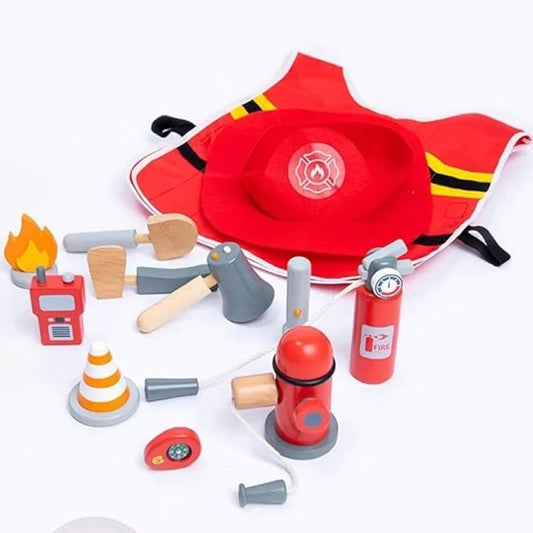 木製消防士ごっこおもちゃ14点セット|消防士体験&ごっこ遊びに最適