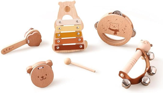 木製ベビーラトルセット|音の認識とリズム遊び知育トイ