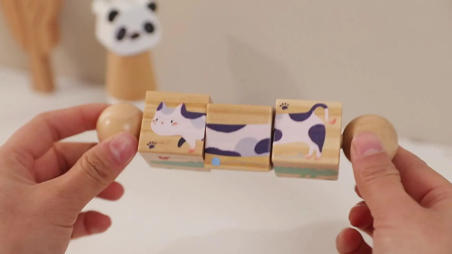 アニマルフィギュアをはめる木製マッチングパズル ねこ