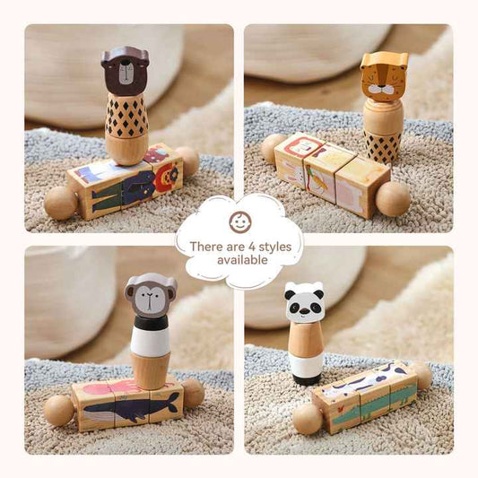 アニマルフィギュアをはめる木製マッチングパズル