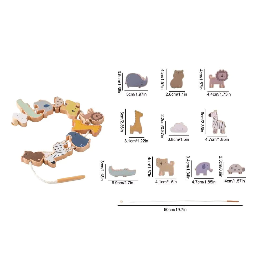 木製動物ビーズのひもおもちゃ [1歳半から] - Yohanbox