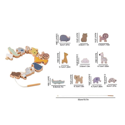 木製動物ビーズのひもおもちゃ [1歳半から] - Yohanbox