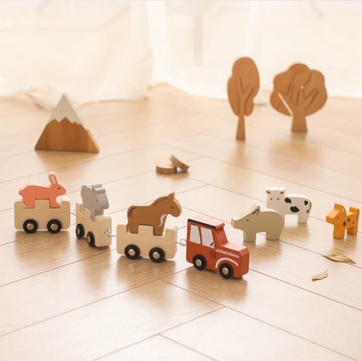 木製どうぶつトレイン 全動物パーツ集合