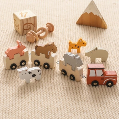 アニマル木製つみきトレイン セット全体