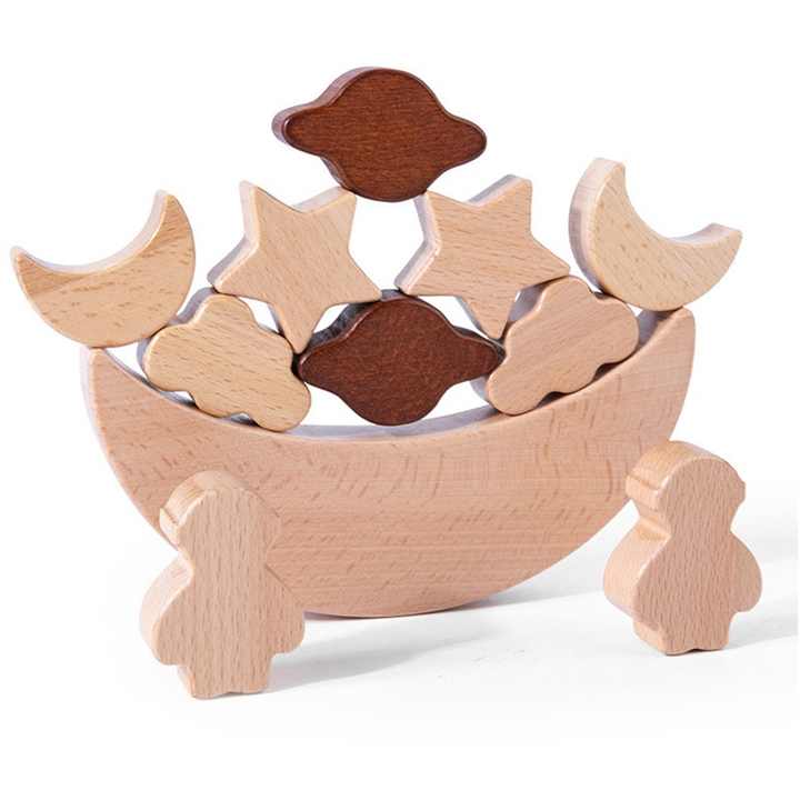 月と星の木製バランス積み木セット 全体
