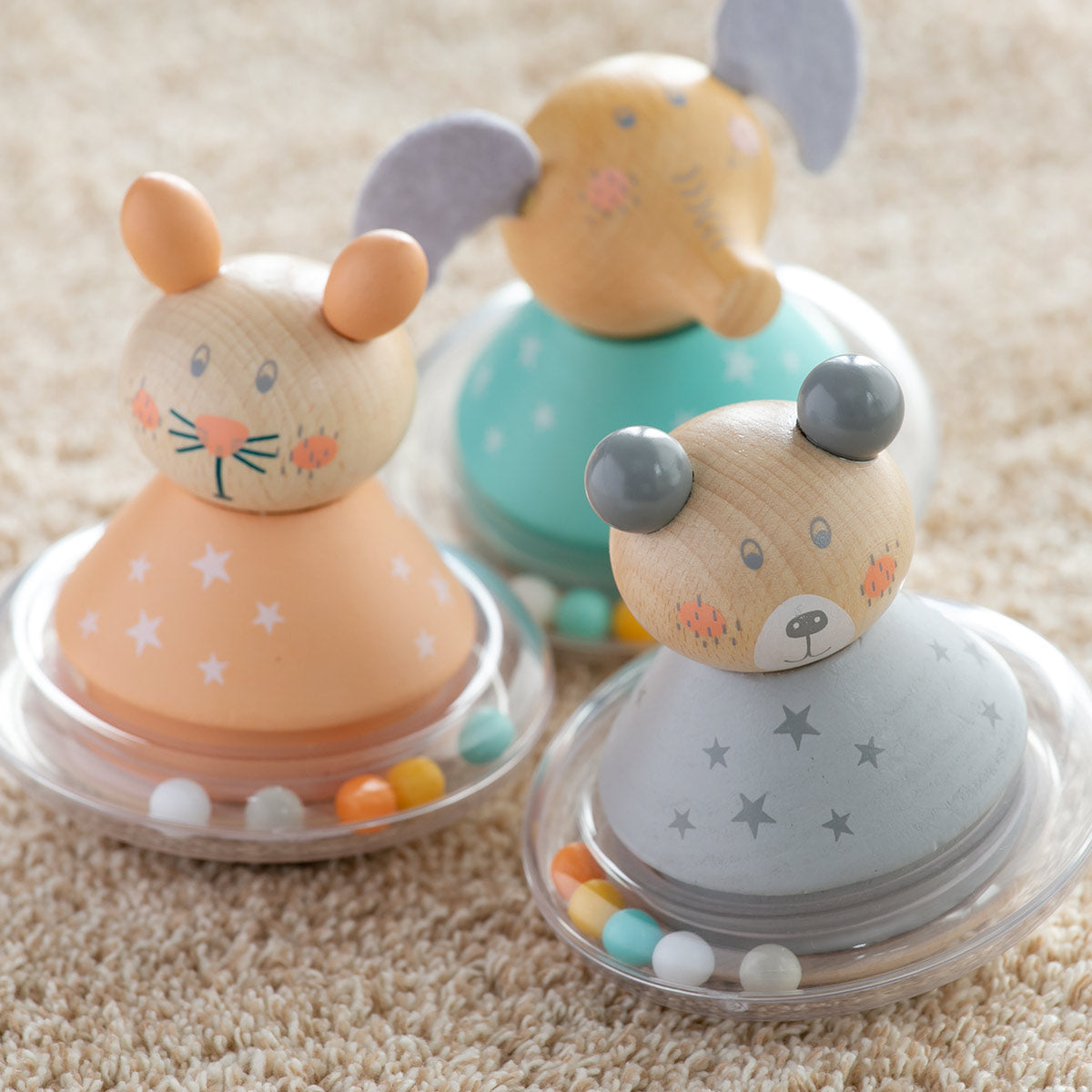 木製どうぶつラトル3種類セット（くま・うさぎ・ぞう）