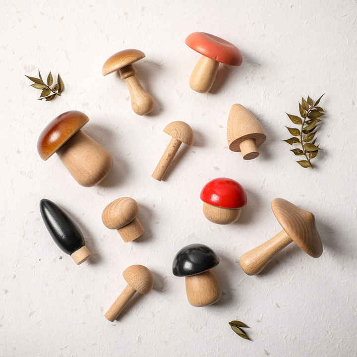 木製マッシュルームおもちゃセットの全体画像