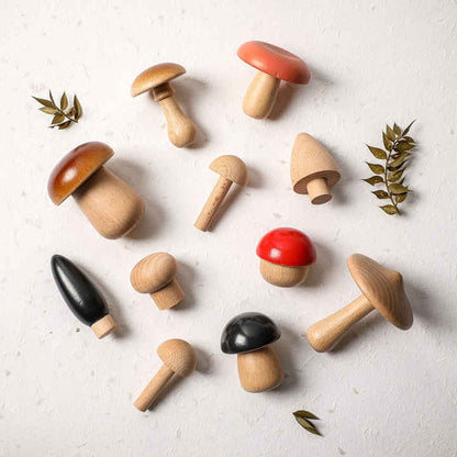 木製マッシュルームおもちゃセットの全体画像