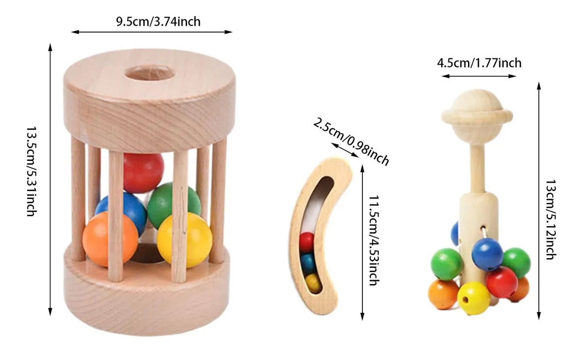 カラフル木製ラトル3点セット サイズ