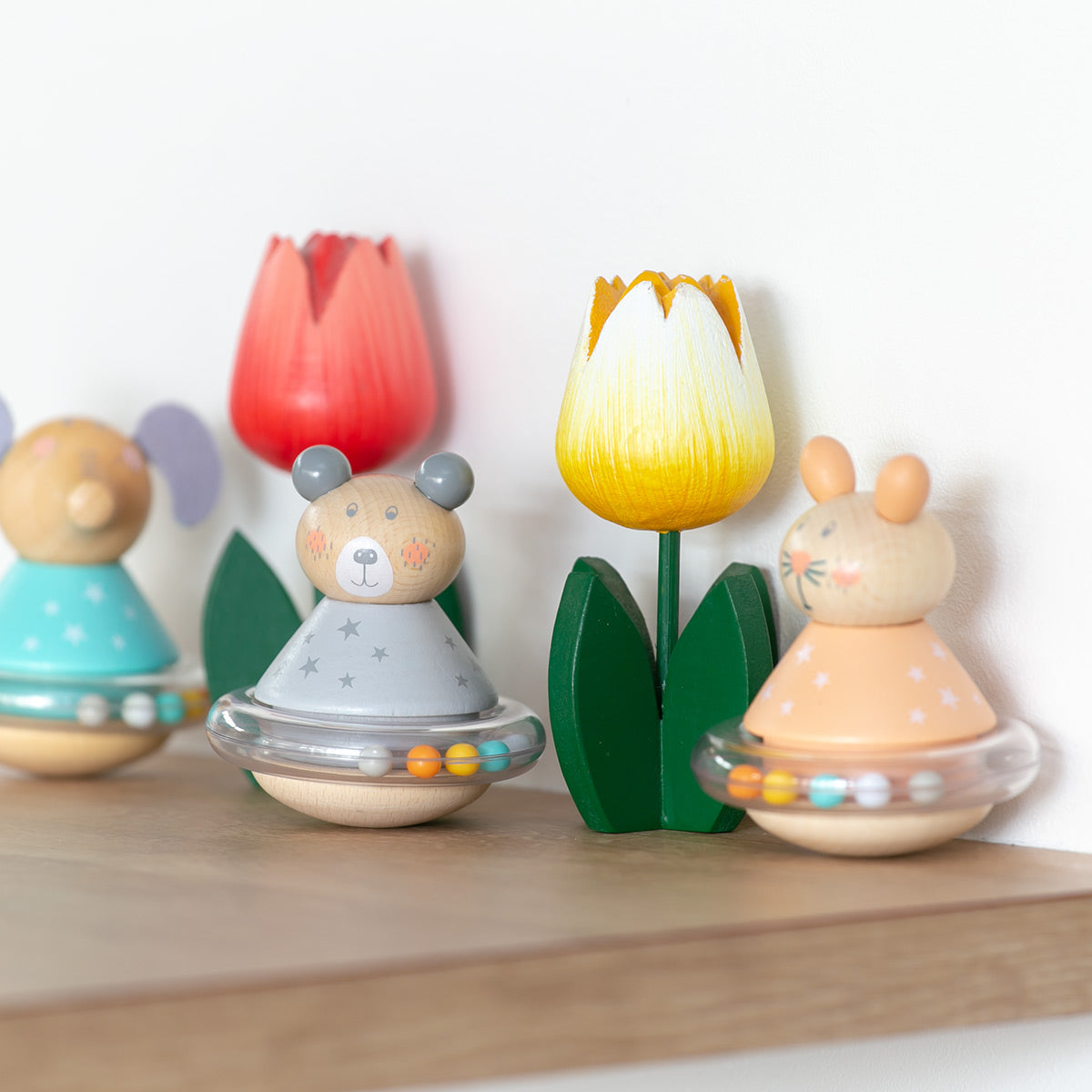 木製ローリーポリーラトル ぞう・うさぎ・くま 並び