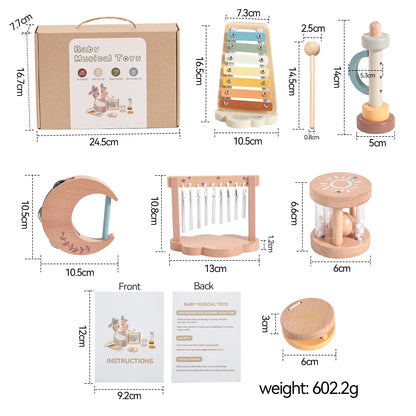 セット全体の木製ベビーラトルサイズ