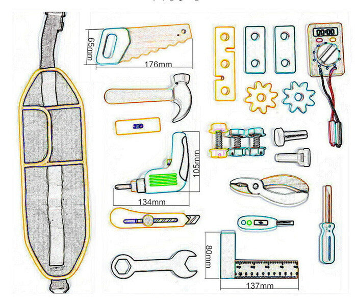 工具セットを広げた全体俯瞰